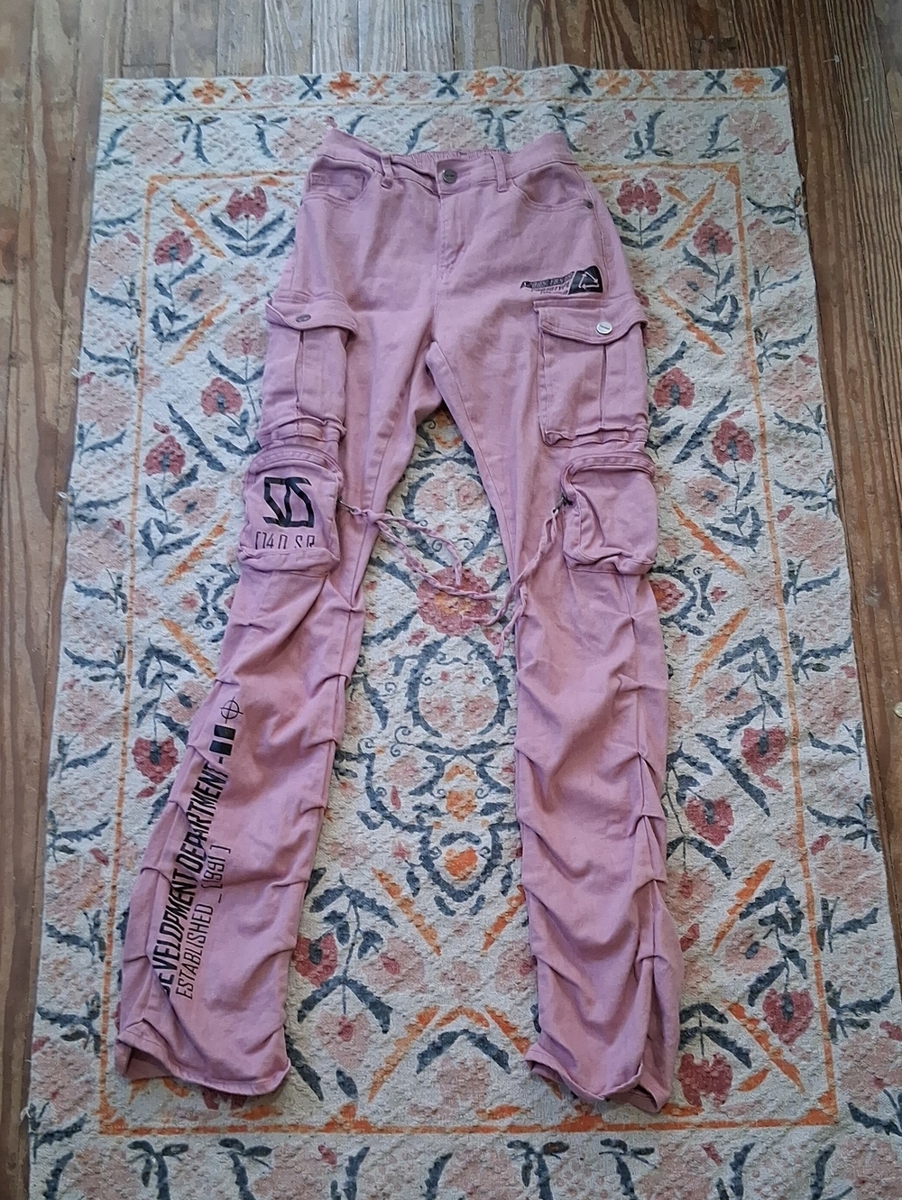 Pink Cargo Utility Pants with Graphic Detail